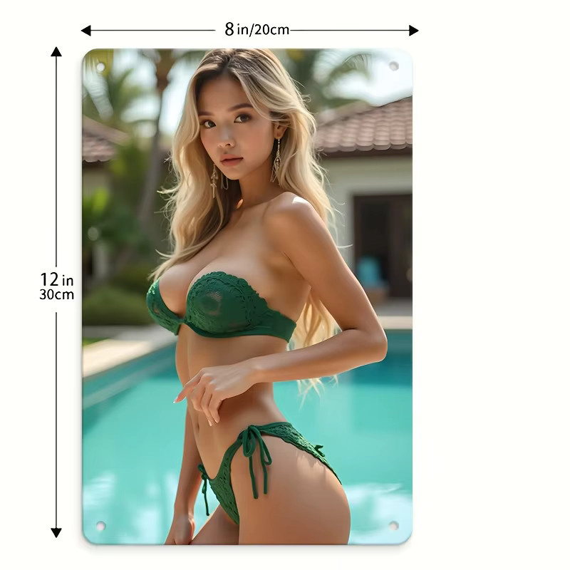 HELLOYOUNG Vintage-Metallblechschild Bikini-Strand Wanddekoration, Mehrfarbig, B: 30,5 cm, H: 20,3 cm - Bild 4