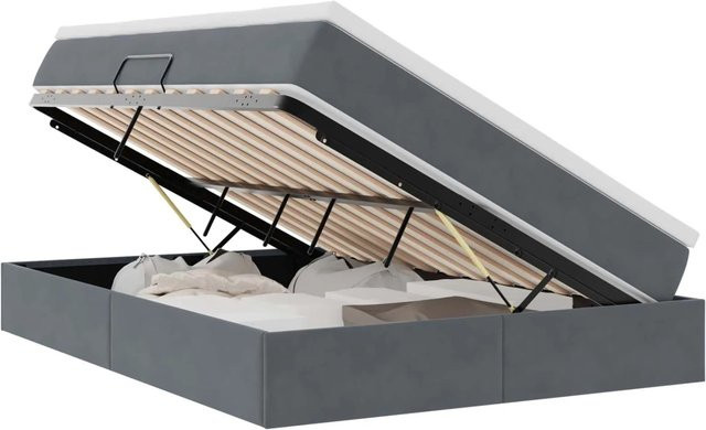 vidaXL Stauraumbett mit Matratze aus Samt in Dunkelgrau, B/T: 140 x 190 cm - Bild 1