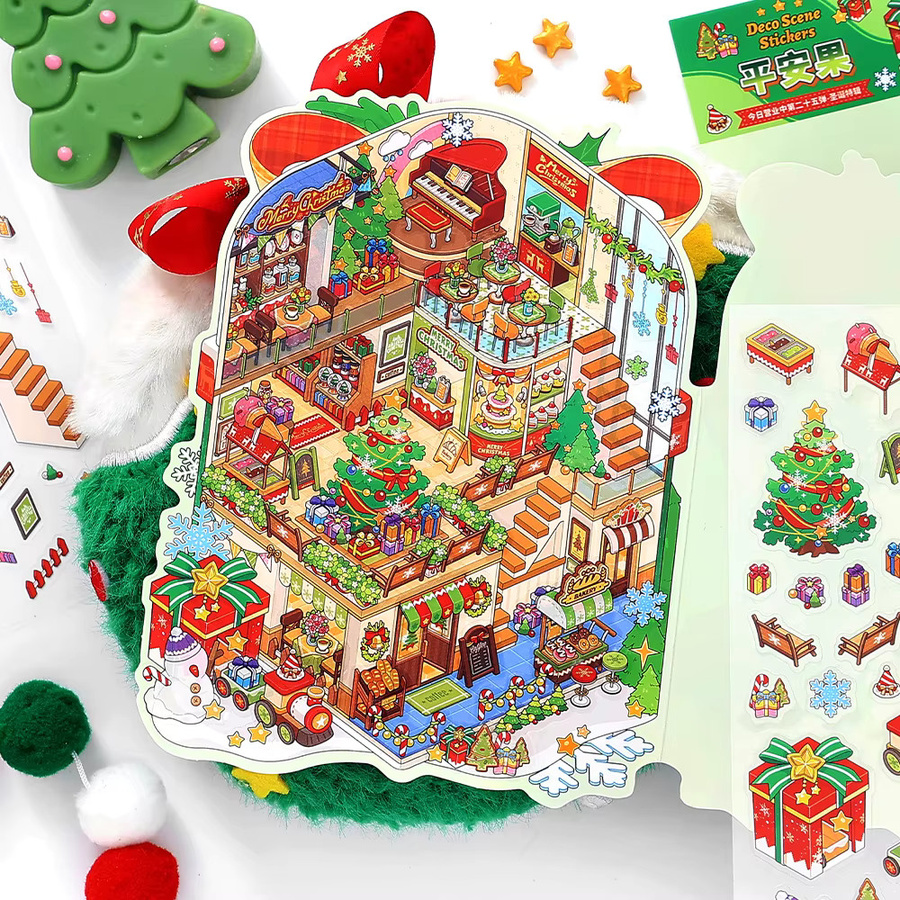3er Set Frohe Weihnachten 2,5D PET Diorama Aufkleber in Weiß und Multicolour für Scrapbooking und DIY Projekte - Bild 2