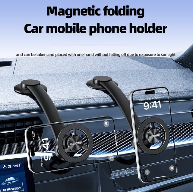 Magnetischer Autotelefonhalter aus Metall in Schwarz, 360 Grad drehbar und faltbar, MagSafe-kompatibler Handyhalter für die Lüftungsschlitze mit GPS-Unterstützung - Bild 1