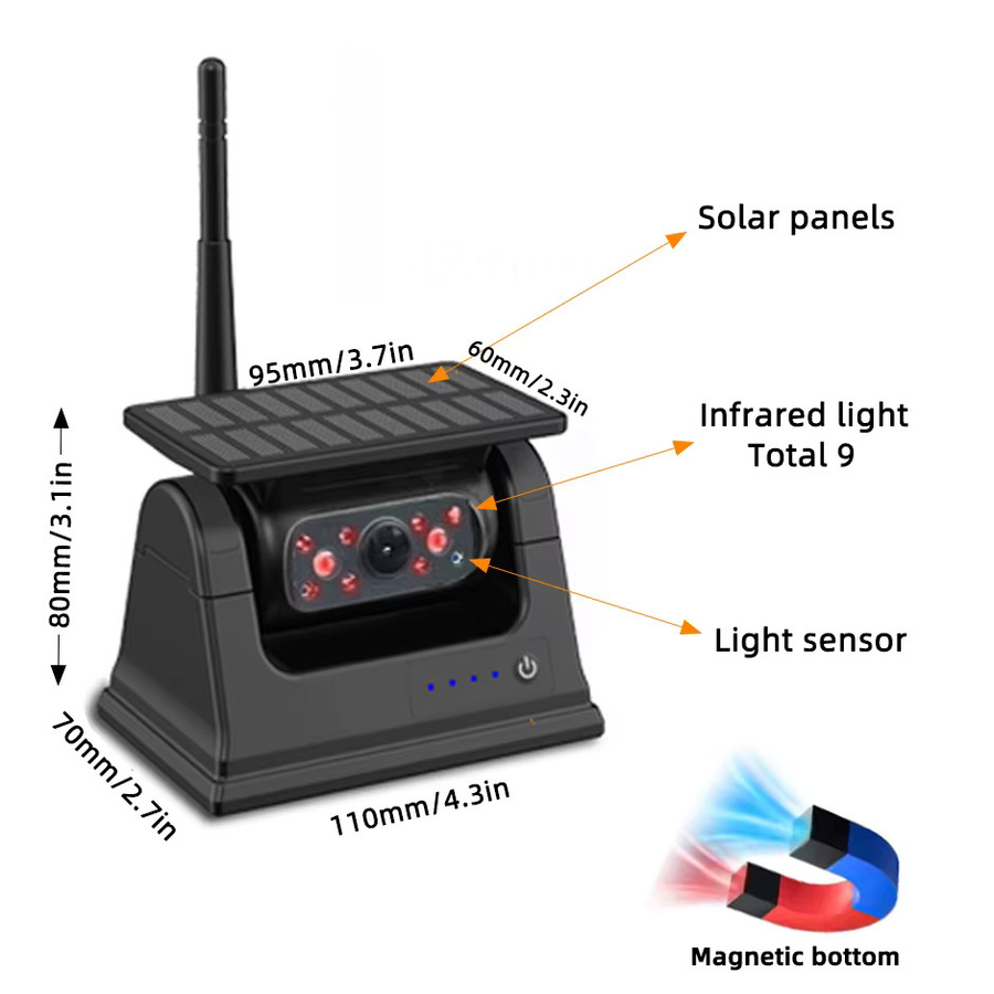 QXNY WiFi Wireless Solar Backup Kamera mit magnetischer Base und AI Blind Spot Alarm für iPhone und Android, Schwarz - Bild 6