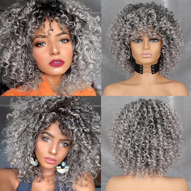 MERISIHAIR Afro-Kinky-Perücke, blond, lockig, mit Pony, Damen - Bild 1