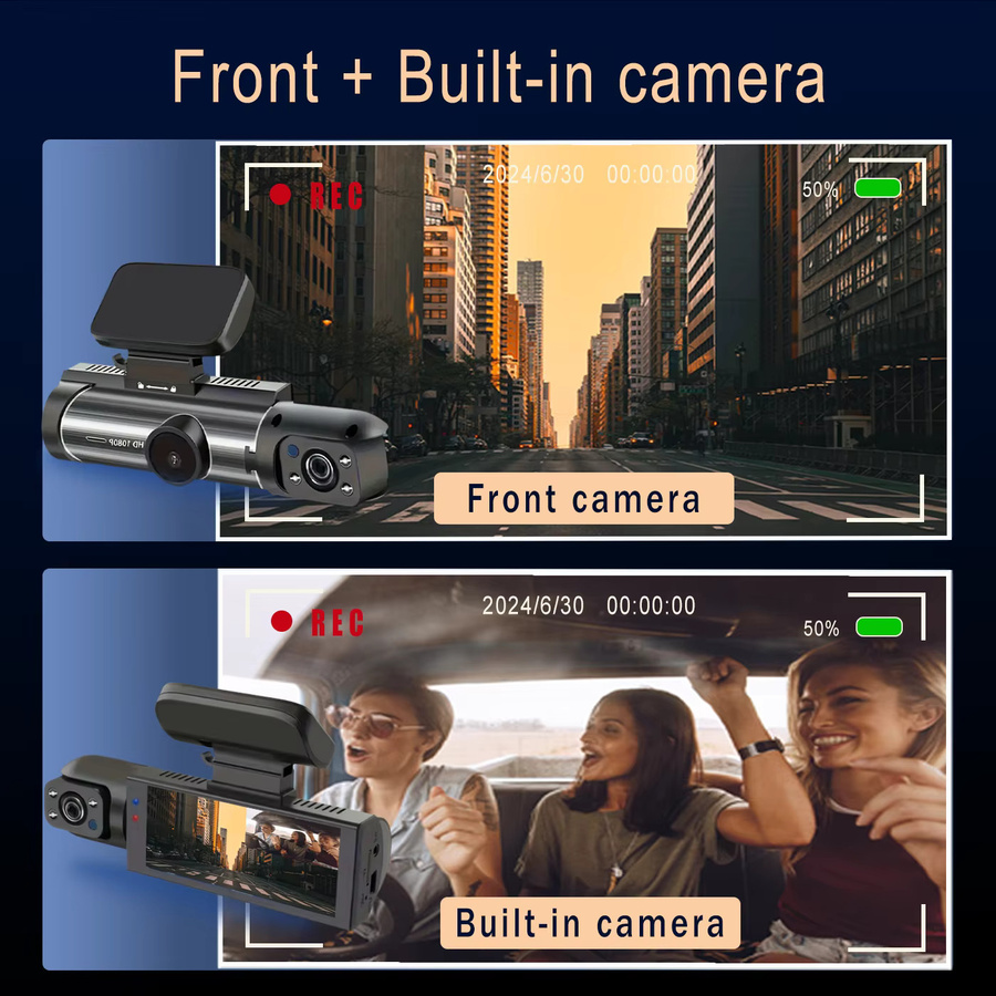 BCUOZ Dual-Objektiv-Dashcam in Schwarz mit 1080P Frontkamera und 720P Innenkamera, Full HD, 3,16 Zoll geteilter Bildschirm, Super-Nachtsicht, G-Sensor, 24-Stunden-Parküberwachung und Loop-Aufnahme - Bild 4