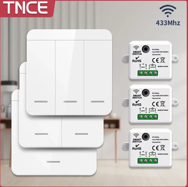 TNCE Drahtloser Wandschalter 433 MHz RF-Relais-Schalter mit LED für Smart Home Steuerung in Weiß - Bild 1