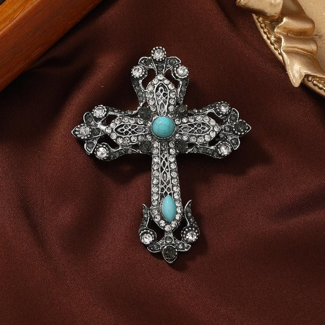 YIRAN Brosche Kreuz, Kristall, Schwarz, Unisex - Bild 1