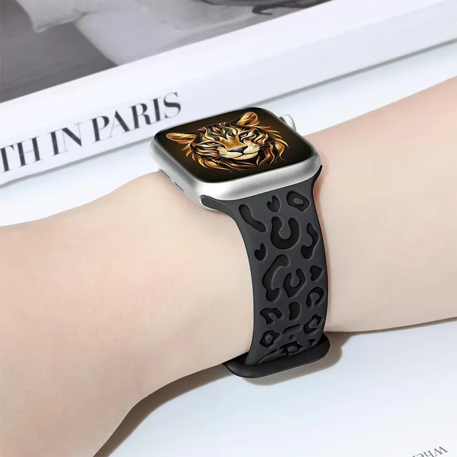 NEY Uhrenarmband Silikon, Leopardenmuster, Schwarz, Unisex - Bild 1