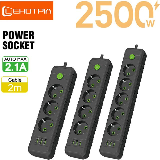 Lehotpia Steckdosenleiste mit USB-A und USB-C Ports, 2m Verlängerungskabel mit Netzfilter, erhältlich in Schwarz oder Weiß - Bild 1