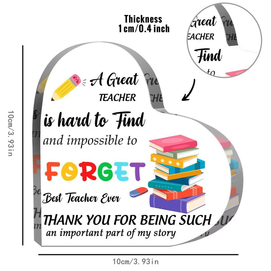 Transparente Herz-Plakette aus Kunststoff als Geschenk für Lehrer zur Dekoration im Büro oder Klassenzimmer - Bild 2