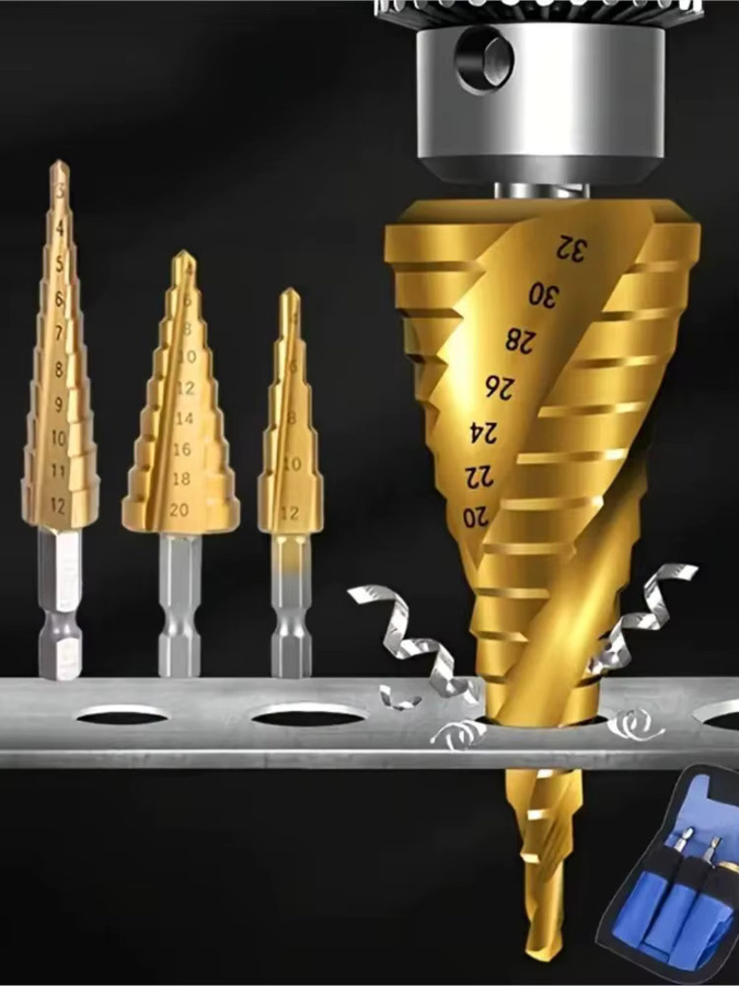 3-teiliges Stufenbohrset für Holz und Metall in Gold - Bild 5