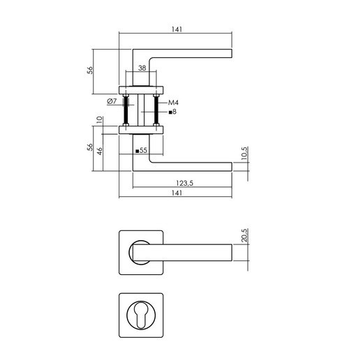 Intersteel Türdrücker Hera in Schwarz Matt aus Zink, B/H: 55 x 55 mm, PZ-Rosetten - Bild 2