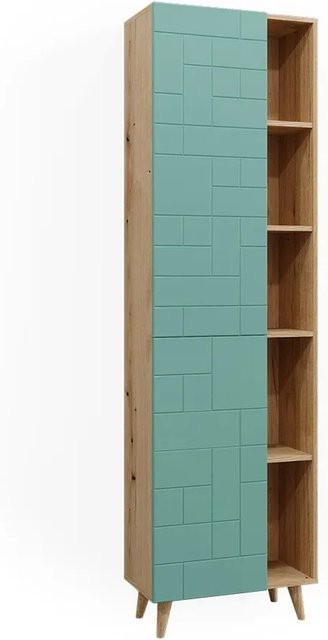 Vicco Hochschrank Rudi für das Badezimmer in Mintgrün und Eiche, B/T/H: 56 x 30,6 x 193 cm - Bild 2