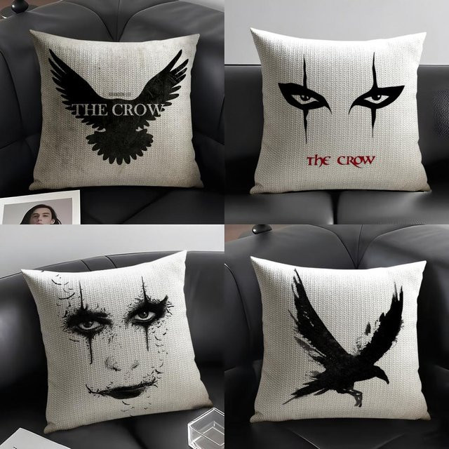 The C-Crow Movie Kissenbezug aus weißem Bio-Leinen mit doppelseitigem Grafikdruck - Bild 1