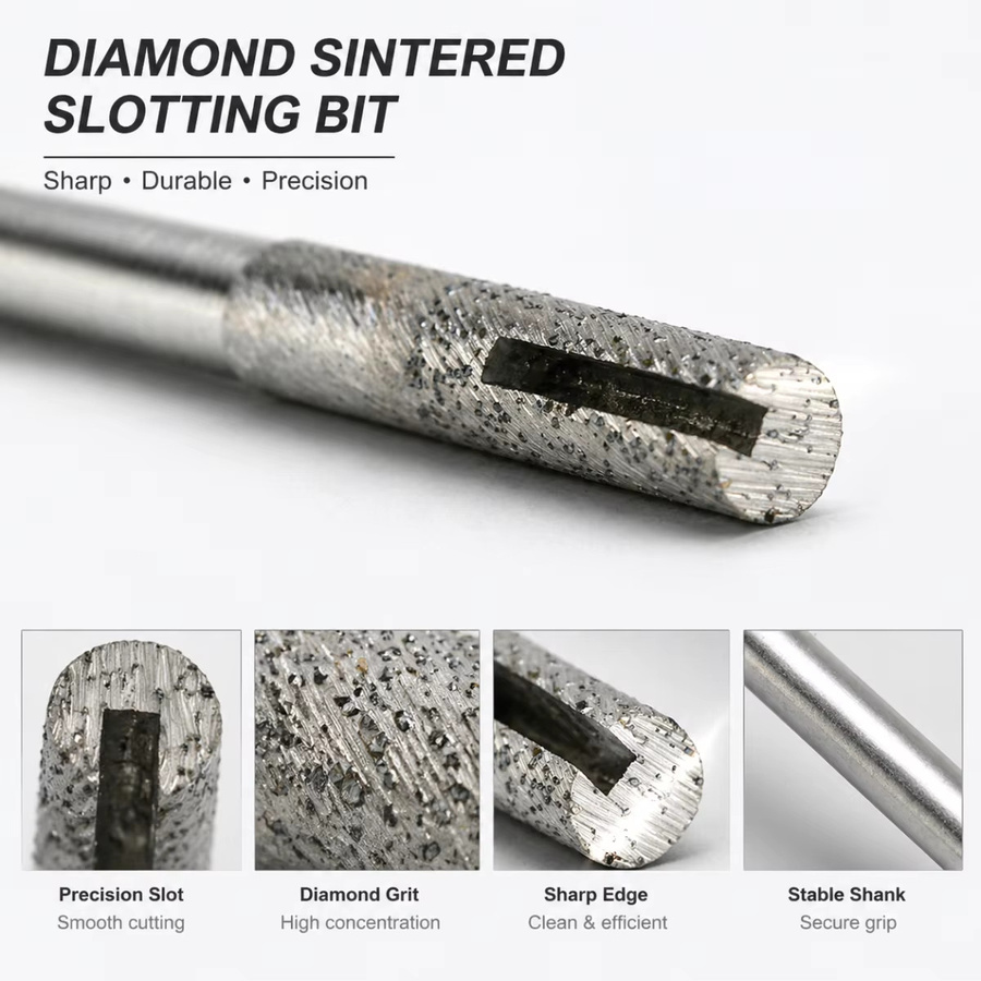 STECHTOL Diamant-CNC-Fräser mit Nut für Granit und Stein, silberfarben, 6 mm flaches Ende - Bild 2
