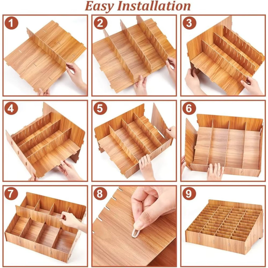 Holz Handy Aufbewahrungsbox mit 48 Gittern als Schreibtisch-Organizer in Braun für Büro und Schule - Bild 4