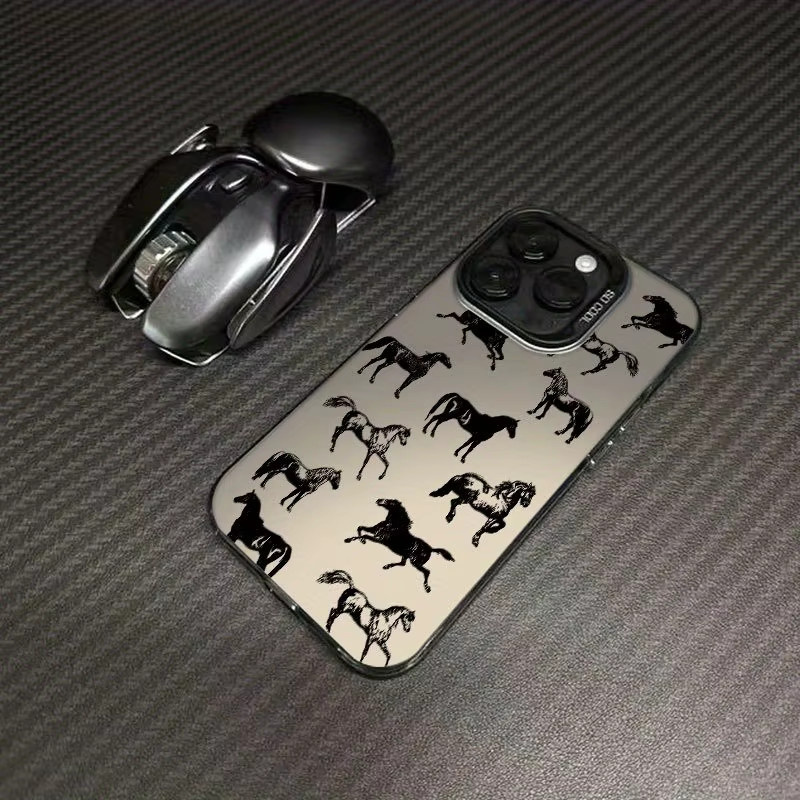 Galvanisierte TPU-Handyhülle mit Pferdemuster für Apple iPhone in Schwarz - Bild 2