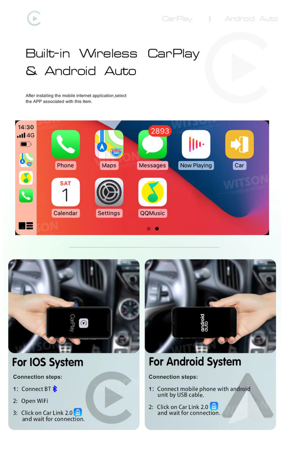 WITSON Android Auto Multimedia Radio mit QLED Display, CarPlay, GPS und WiFi für Toyota IQ und Scion IQ (2008-2016), Schwarz - Bild 4