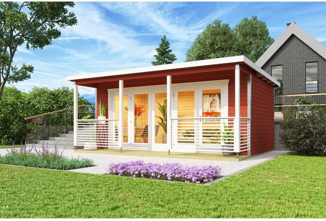 Lasita Blockbohlenhaus Liverpool Gartenhaus mit Flachdach in Rot, B/H/T: 580 x 239,4 x 430 cm - Bild 1