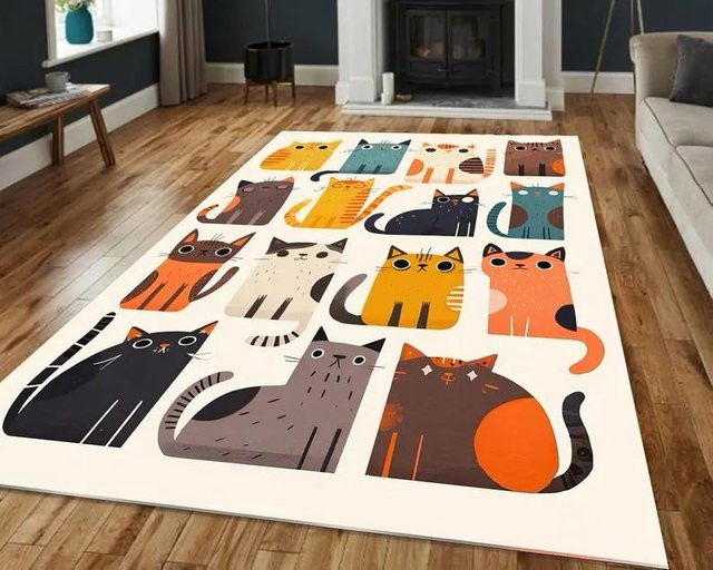 Dekorativer Teppich mit Katzenmuster von Lodestar, Mehrfarbig, B/T: 60 x 40 cm - Bild 1