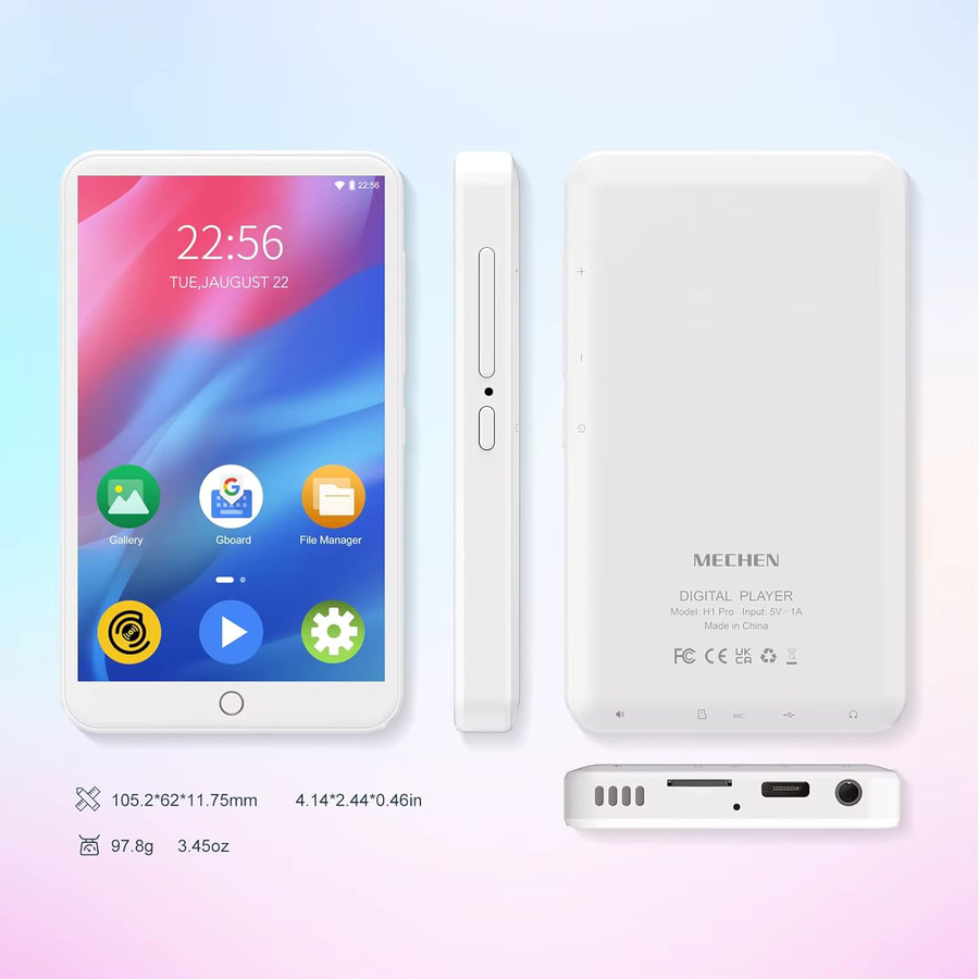 MECHEN MP3-Player mit Bluetooth und WLAN, 4,0 Zoll Android Digital HiFi Audio Player mit Voll-Touchscreen und Lautsprechern, Weiß - Bild 3