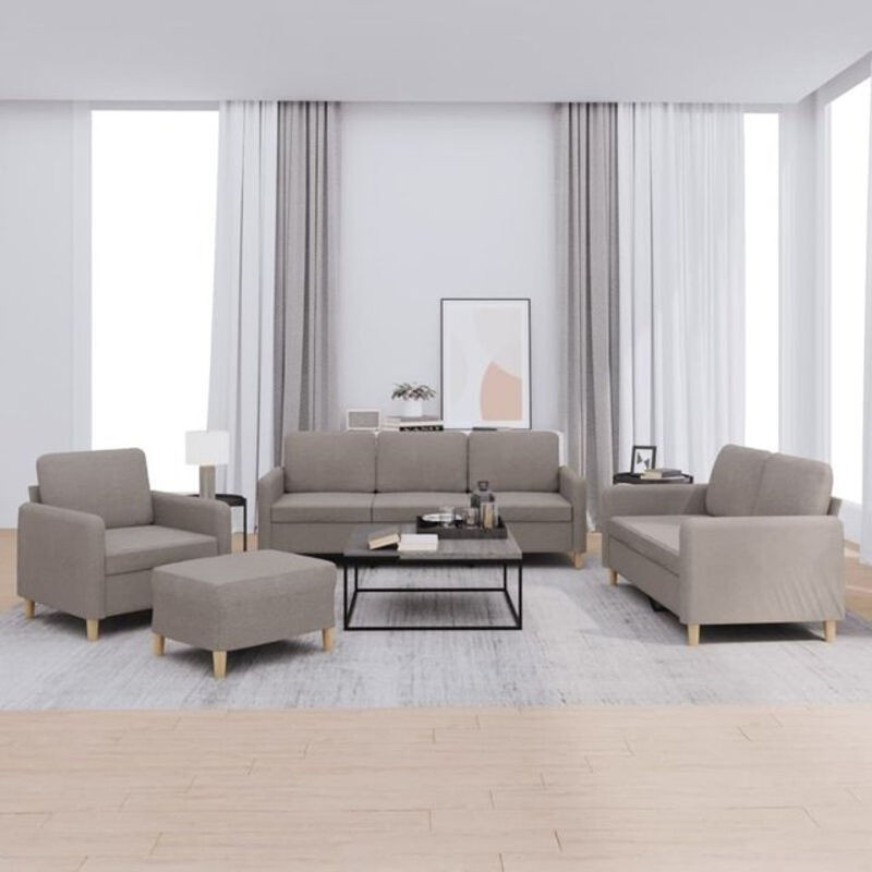 Vidaxl 4-tlg. Sofagarnitur Modern in Taupe Meliert aus Stoff und Metall mit Kissen - Bild 1