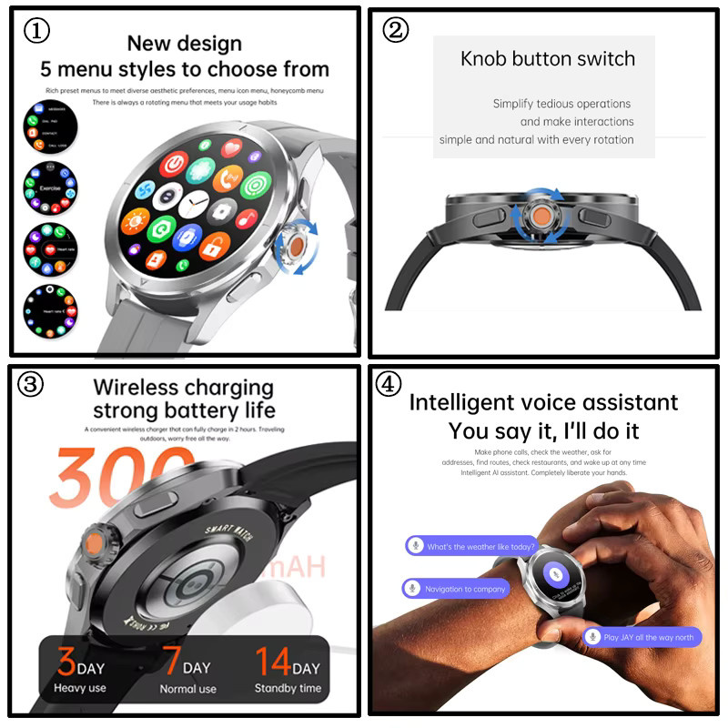 MAVHX Smartwatch, Herren, Schwarz, GPS, NFC, 44 mm, Silikon - Bild 5