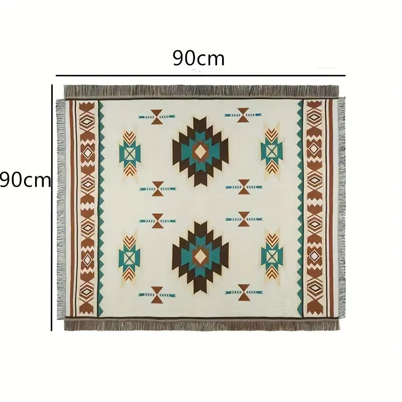 Vintage Campingdecke aus Polyester mit geometrischem Muster und Fransen als reißfeste Outdoor-Picknickmatte - Bild 5