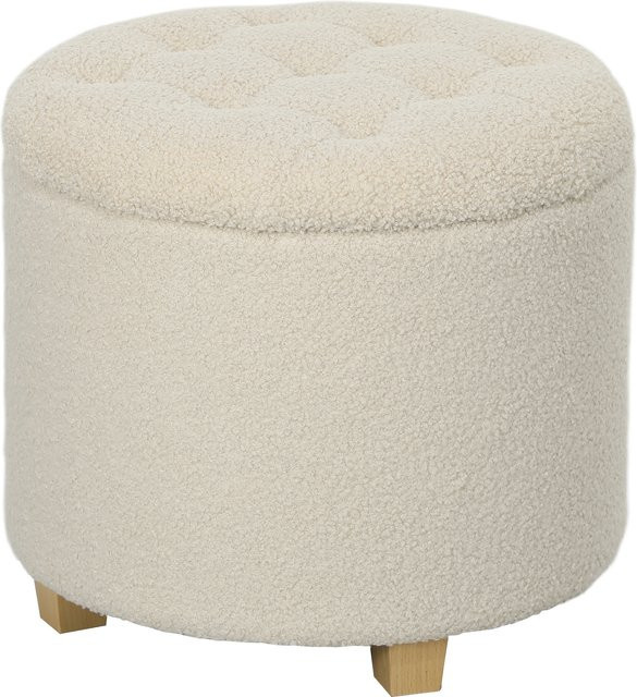 HOMCOM Sitzbank mit Stauraum und Deckel in Cremeweiß, Polsterbank mit Kaschmiroptik aus Bouclé und Holzrahmen, Durchmesser: 45 cm, Höhe: 41 cm - Bild 1