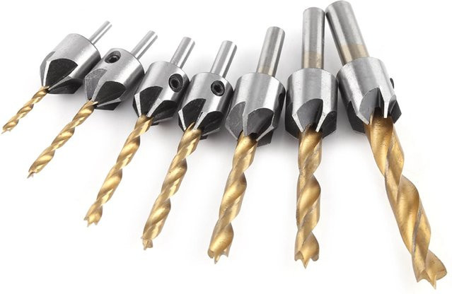 CosyHome Senker Bohrer Set für Holzbearbeitung und Zimmerei, 7-teilig, Rundschaft mit Hex Key, Farbe Weiß und Silber - Bild 1