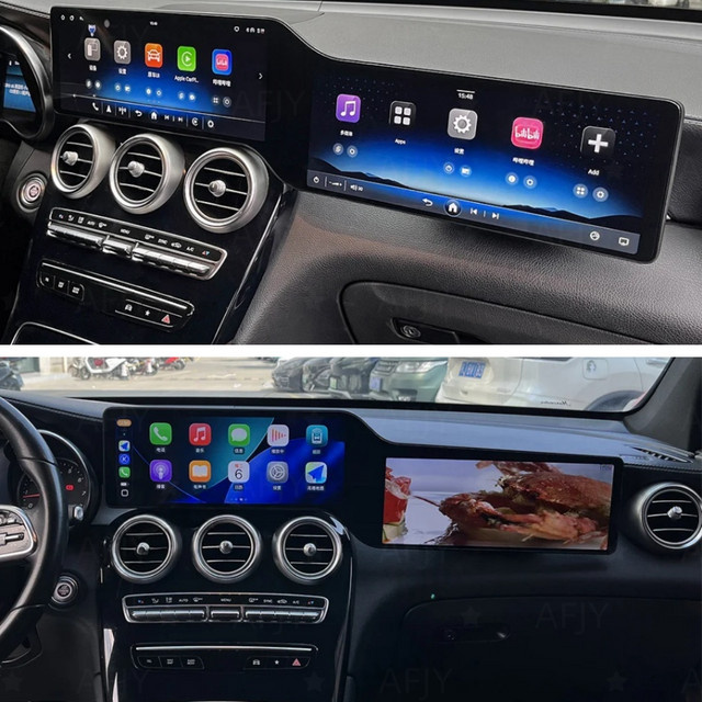YANFU Android Doppelbildschirm Autoradio mit Carplay für Mercedes Benz C-Klasse W205 und GLC X253, 24,6 Zoll, Schwarz - Bild 1