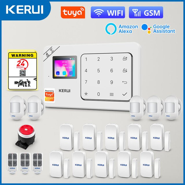 KERUI Home Alarm Kit Wireless WiFi GSM Diebstahlschutz mit Touchscreen und Tuya Smart Life App Alarmsystem in Weiß - Bild 1