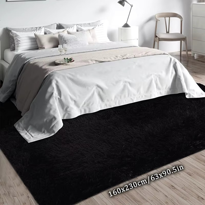 VIKAMA Luxuriöser Plüschteppich in Schwarz, weicher Kunstfell-Teppich für Wohnzimmer, Schlafzimmer oder Badezimmer - Bild 2