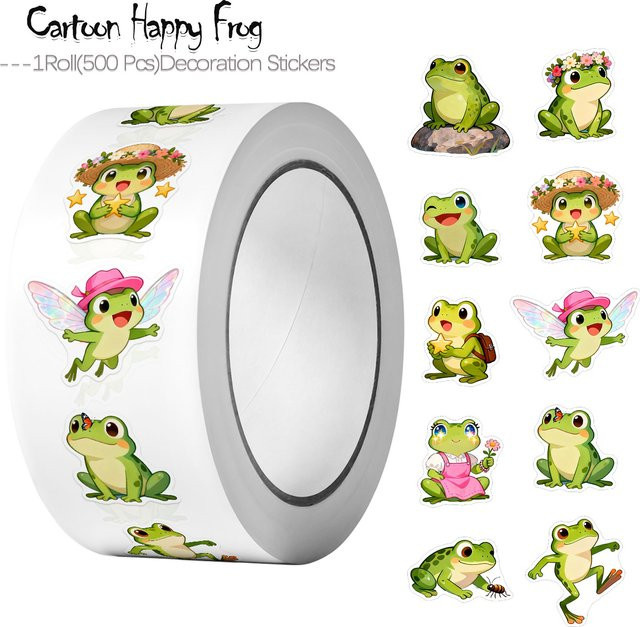 500 Stück Cartoon Frosch Aufkleber in Multicolour für Scrapbook und Kunsthandwerk - Bild 1