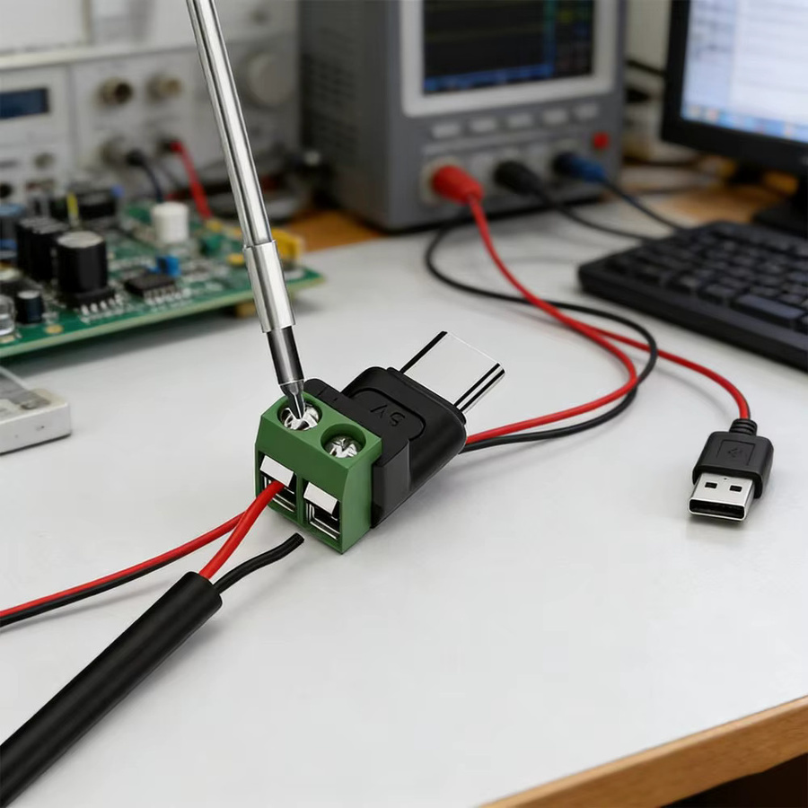 BAPPSUS Lötfreier Anschlussadapter USB C und Micro-Stecker auf 2-Pin Typ-C Buchse mit 2-Pin Crimp-Klemmenblock, Schwarz - Bild 3