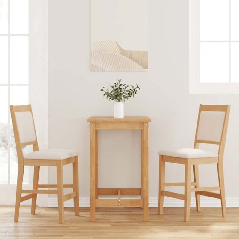 Set aus 2 Barhockern mit Kissen aus Massivholz Gummibaum in Natur von vidaxl im skandinavischen Design - Bild 1