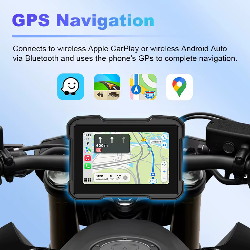 Develuck Tragbarer 5-Zoll-Motorrad-GPS-Navigator mit Wireless CarPlay und Android Auto, IPX7 wasserdicht, Bluetooth und TPMS-Unterstützung, Schwarz - Bild 5