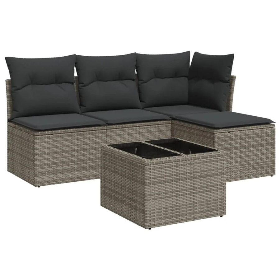 vidaXL 5-tlg Garten-Sofagarnitur in L-Form aus Poly-Rattan mit Kissen in Grau - Bild 2