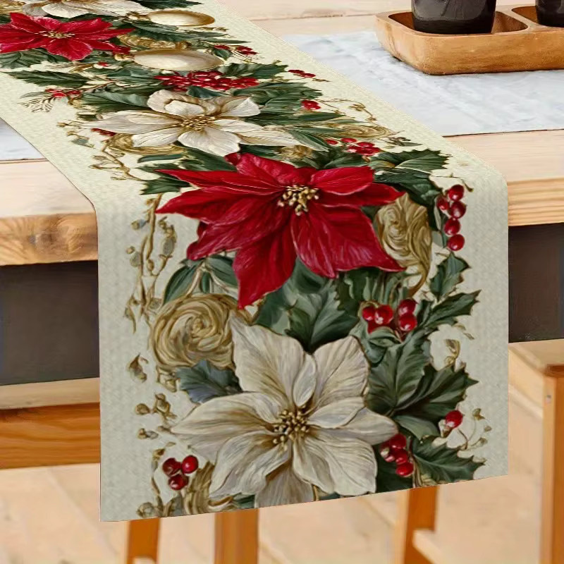VIKAMA Weihnachts-Tischläufer mit Beeren-Design, rechteckig, mehrfarbig, maschinenwaschbar, B: 90 cm, H: 33 cm, T: 33 cm - Bild 6