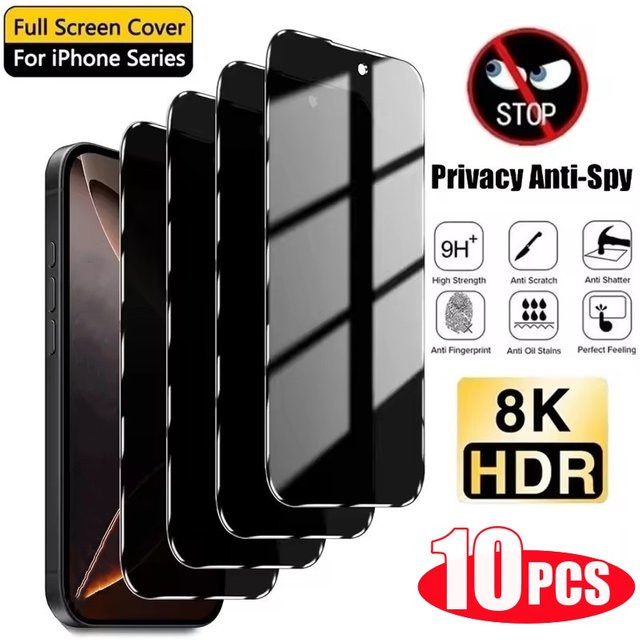 10er Set PJPK Privatsphäre Displayschutzfolie in Schwarz für iPhone Modelle Pro Max Mini X XS XR 7 8 6 Plus und SE 2020 Anti-Spy Schutzfolie - Bild 1