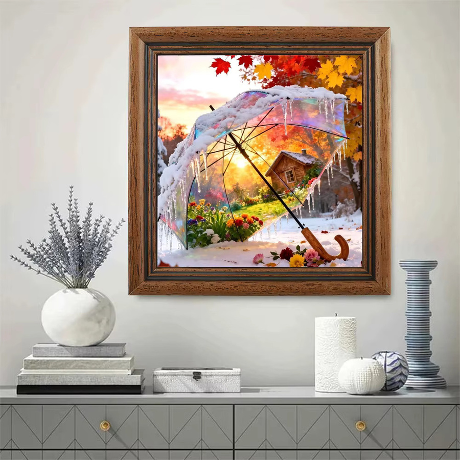 EverShine DIY Diamant Mosaik Regenschirm mit Ahornblatt Herbst Landschaft 5D Diamant Malerei mit runden Steinen in Multicolour - Bild 3