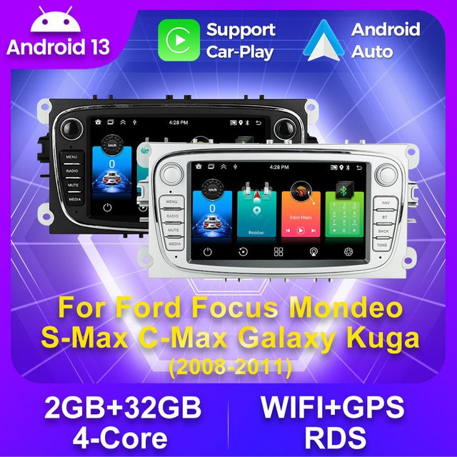 NAVIFANS Android 15 Autoradio mit 7 Zoll Display, CarPlay und GPS für Ford Focus Mondeo S-Max C-Max Galaxy Kuga, Schwarz - Bild 1