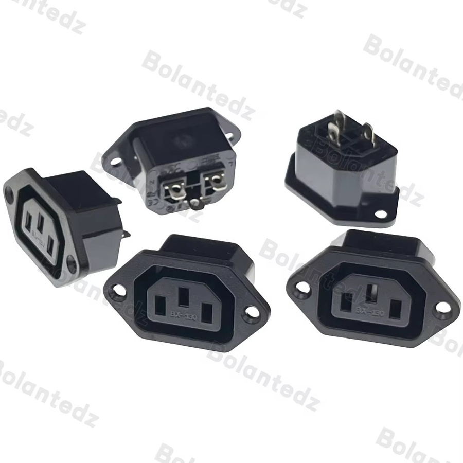 Bolantedz IEC 320 C13 Panel Power Inlet Buchse, 3 Pins, Schwarz - Bild 2