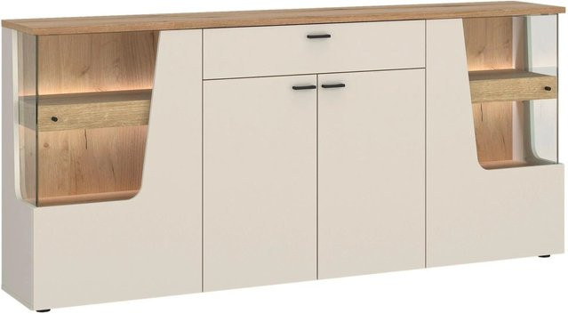 Premium Living Sideboard Cut Out in Kaschmir und Eichefarben mit integrierter Beleuchtung und Soft-Close-Schubladen, Breite: 165 cm - Bild 1