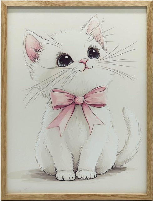Poster Entzückendes Kätzchen mit rosa Schleife von iKable, Gold, B: 40 cm, H: 50 cm - Bild 1