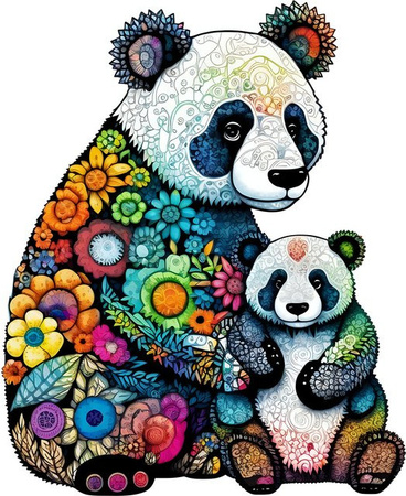 Holzpuzzle mit Panda-Muster, Tiere, bunt / mehrfarbig