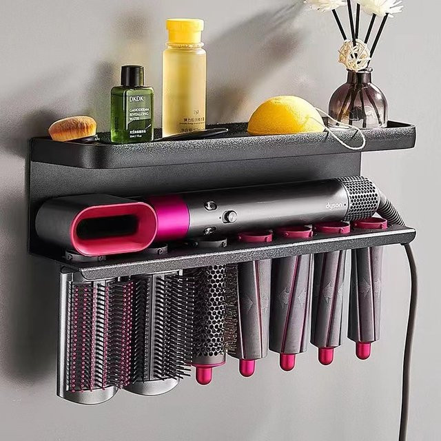 Wandmontiertes Aufbewahrungsregal für Dyson Airwrap in Schwarz und Gold zur Aufbewahrung von Trockner und Lockenwicklern - Bild 1