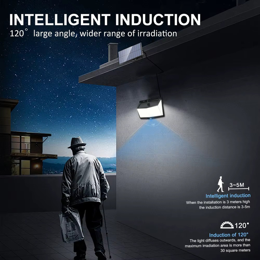 Solar LED Wandleuchte mit Bewegungsmelder und 3 Beleuchtungsmodi, moderne Outdoor Gartenleuchte in Schwarz, rechteckiges Design mit SMD-Technik und kaltweißem Licht - Bild 5