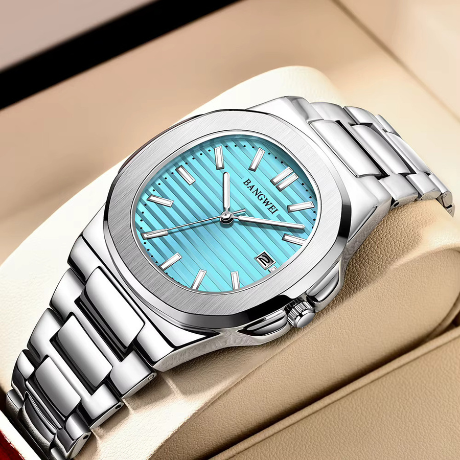 LIGE Armbanduhr Edelstahl, Quarz, Eckig, Blau, Herren - Bild 5