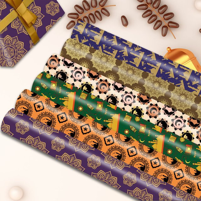 6 Blatt Eid Mubarak Geschenkpapier mit Mond-Design für islamische Muslimische Partygeschenke und DIY-Basteldekorationen - Bild 1