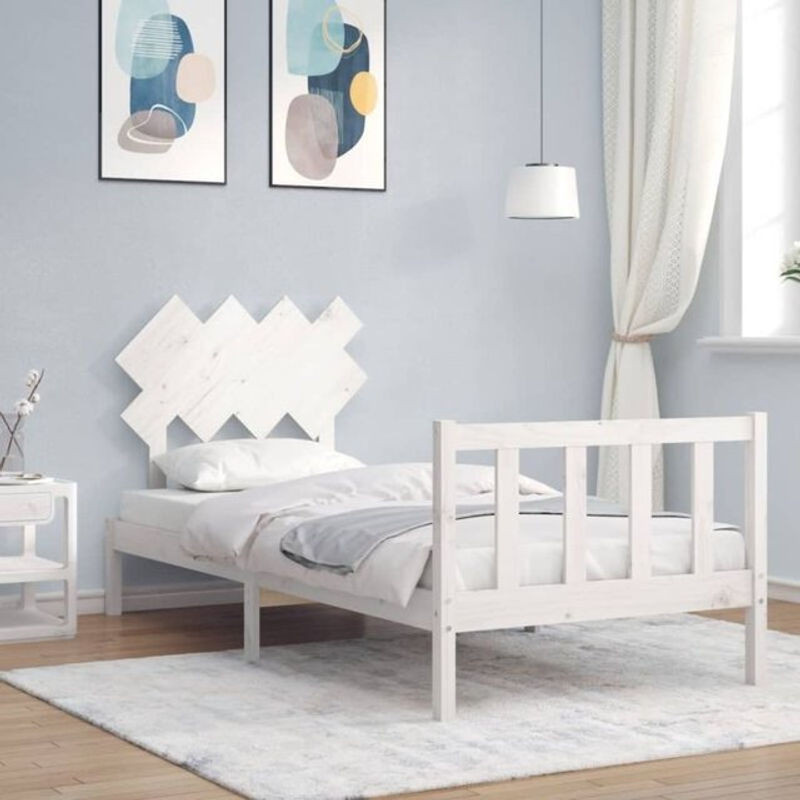 Massivholzbett aus Kiefer mit Kopfteil im Landhausstil von Vidaxl, Weiß - Bild 1
