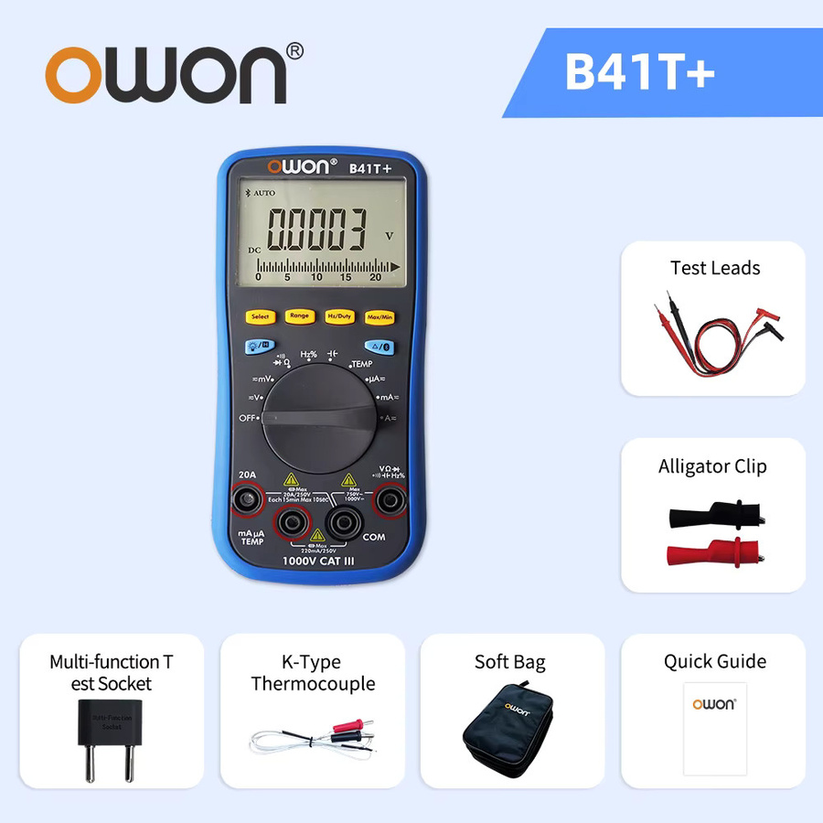 OWON Sprachalarm-Digitalmultimeter mit Bluetooth, True RMS, 22000 Zählungen und Offline-Datenaufzeichnung, Blau - Bild 4